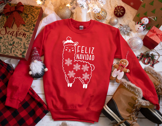 Feliz Navidad Sweatshirt, Spanish Merry Christmas Sweatshirt, Christmas Sweatshirt, Holiday Sweatshirt, Christmas Llama Sweatshirt