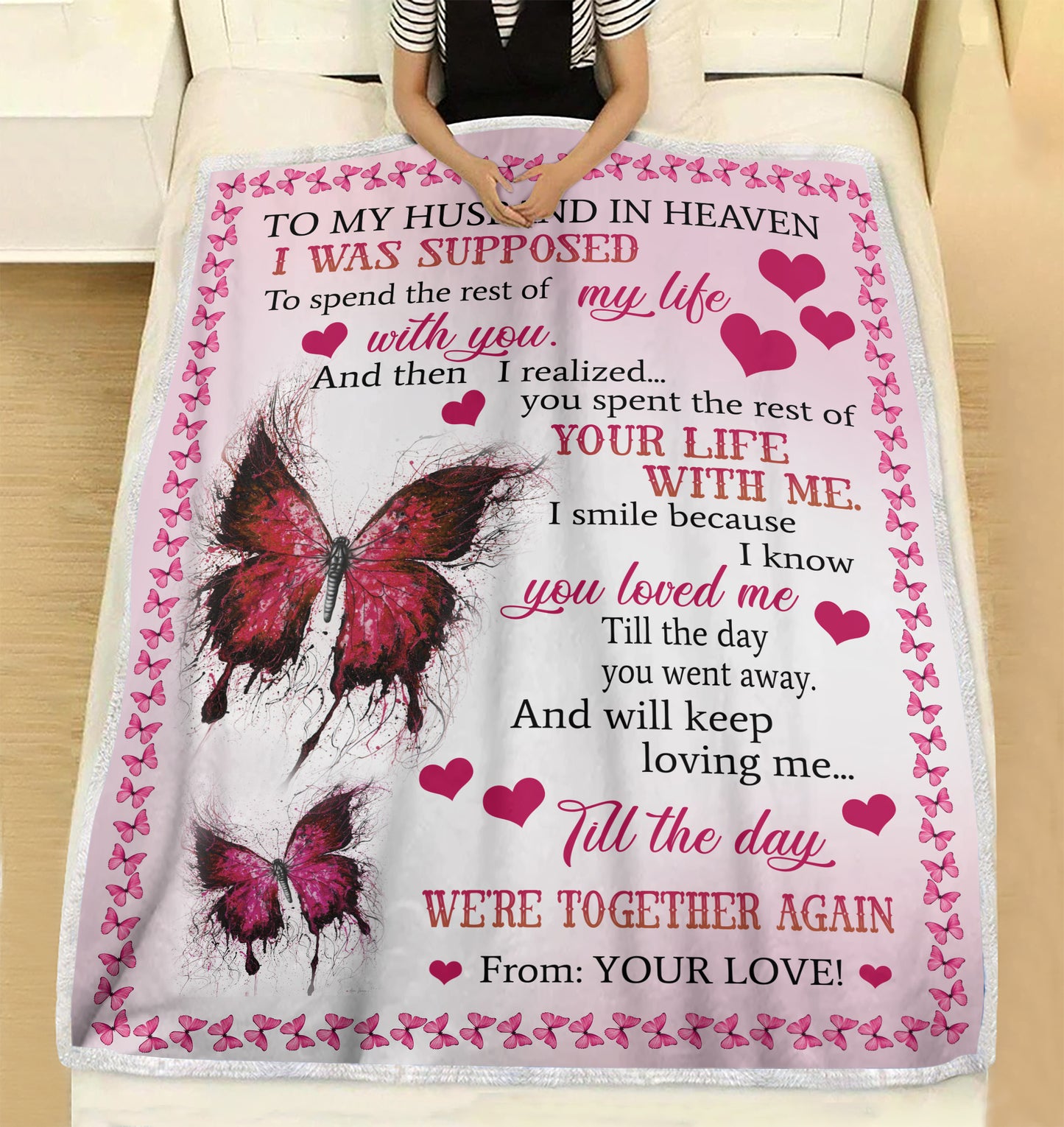 To my husband in heaven I was supposed to spend the rest of my life with you couple fleece blanket gifts - husband and wife christmas blanket