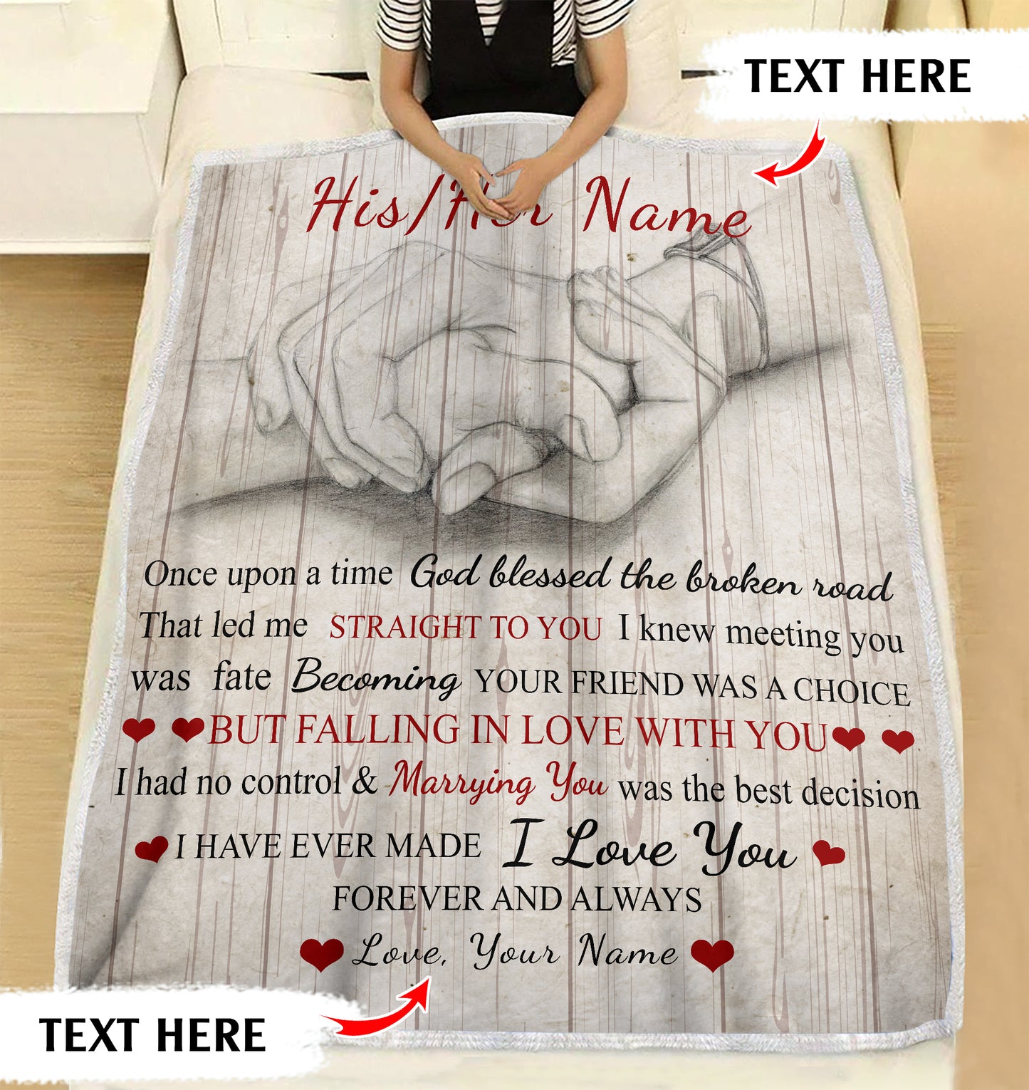 Once upon a time God blessed the broken road that led me straight to you personalized couple fleece blanket gifts custom christmas blanket