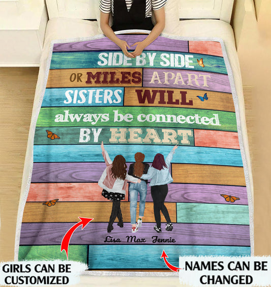 Sisters will always be connected by heart personalized fleece blanket customized Christmas family gift idea