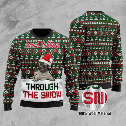 French Bulldogs Through The Snow Christmas Ugly Sweater, Christmas Ugly Sweater, Christmas Gift, Gift Christmas 2024