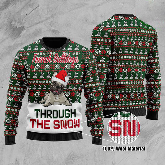 French Bulldogs Through The Snow Christmas Ugly Sweater, Christmas Ugly Sweater, Christmas Gift, Gift Christmas 2024