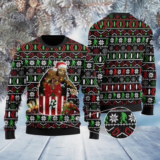Funny Bigfoot In The Gift Box Ugly Sweater, Christmas Gift, Gift Christmas 2024