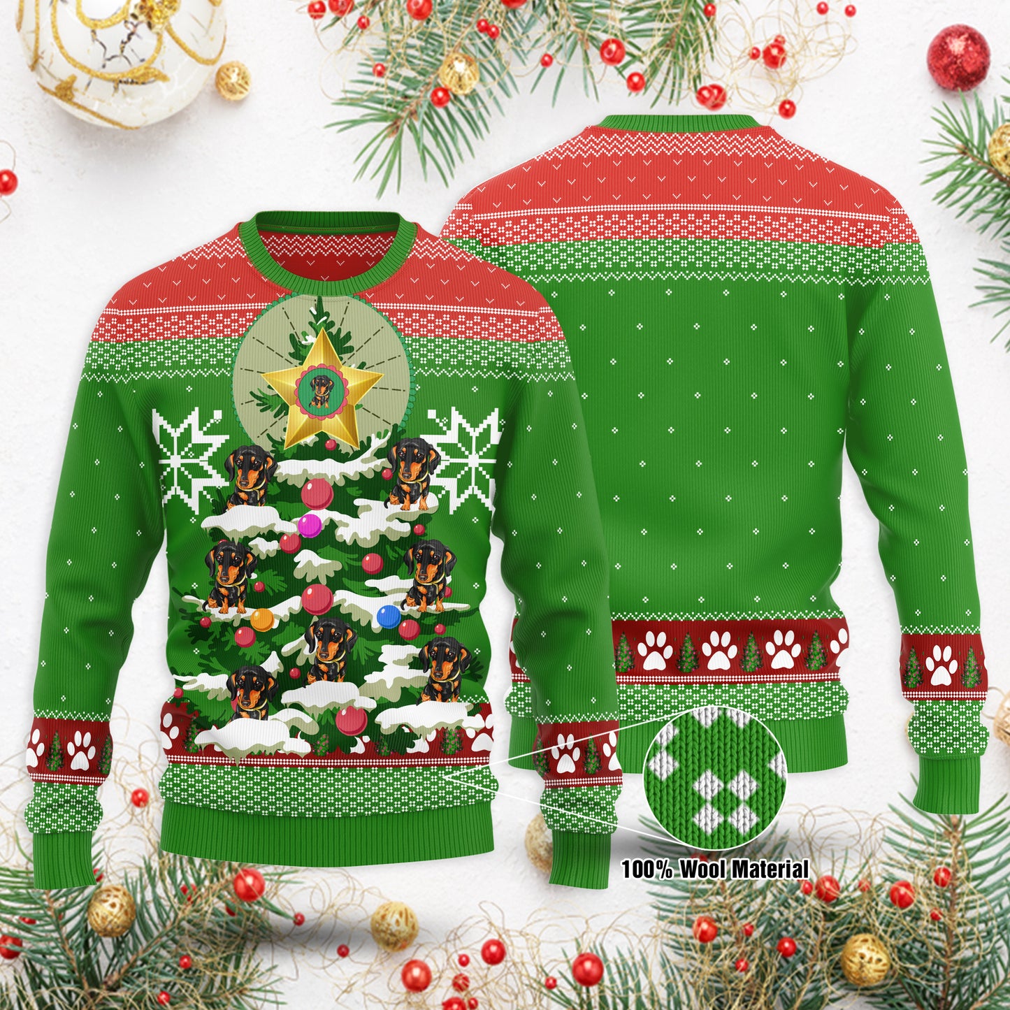 Lustiger süßer Dackel-Weihnachtspullover, Dackel-Baumpullover, Weihnachts-Dackel-Hässlicher Pullover, Weihnachts-Familien-Geschenkidee
