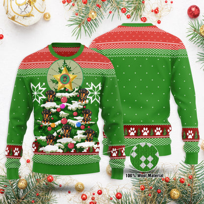 Lustiger süßer Dackel-Weihnachtspullover, Dackel-Baumpullover, Weihnachts-Dackel-Hässlicher Pullover, Weihnachts-Familien-Geschenkidee