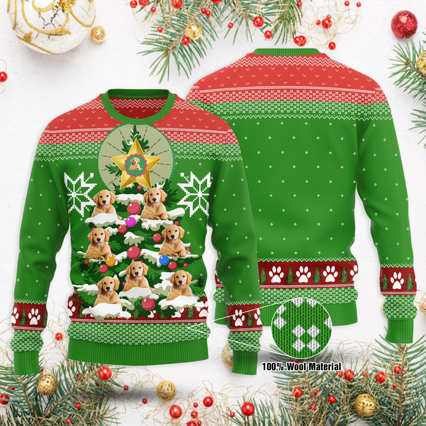 Lustiger süßer Golden Retriever Weihnachtspullover, Golden Retriever Baumpullover, Weihnachtspullover Golden Retriever Ugly Sweater Weihnachtsgeschenkidee für die Familie