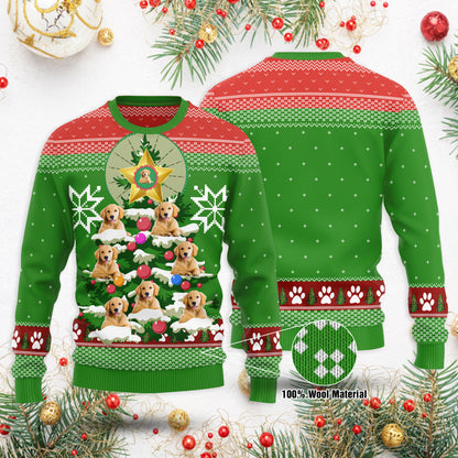 Lustiger süßer Golden Retriever Weihnachtspullover, Golden Retriever Baumpullover, Weihnachtspullover Golden Retriever Ugly Sweater Weihnachtsgeschenkidee für die Familie