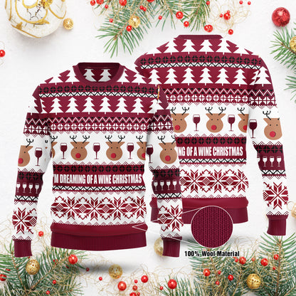 Funny I'm Dreaming Of A Wine Christmas Sweater For Men & Women, Cartoon And Chevron Pattern Sweater, Funny Christmas Sweater Family Gift Idea