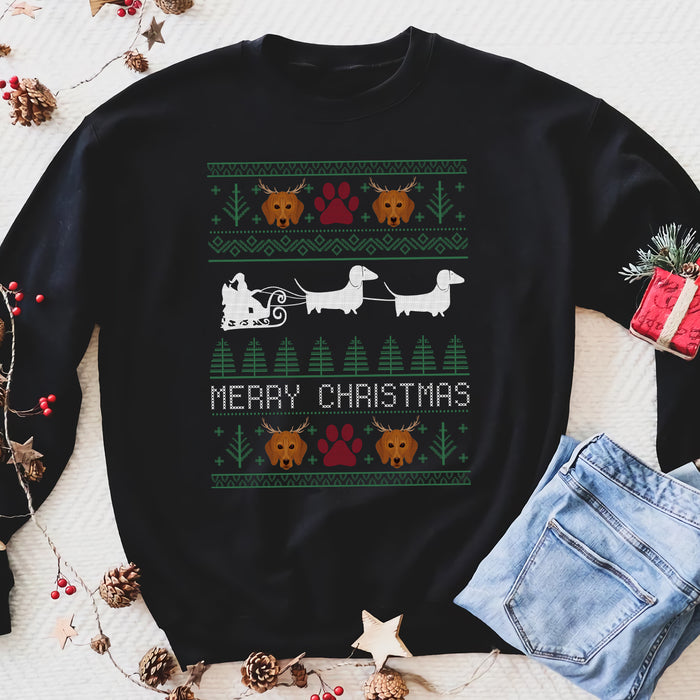 Funny Wiener Dog Dachshund Ugly Christmas Sweater funny sweatshirt gifts christmas ugly sweater for men and women