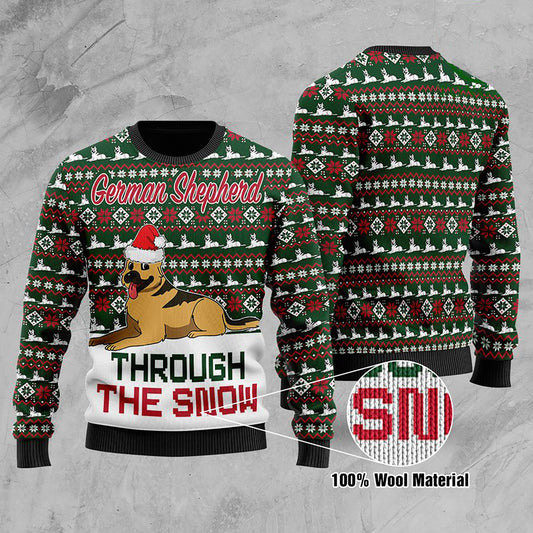 German Shepherd Dogs Through The Snow Christmas Ugly Sweater, Christmas Ugly Sweater, Christmas Gift, Gift Christmas 2024