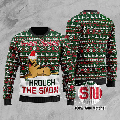 German Shepherd Dogs Through The Snow Christmas Ugly Sweater, Christmas Ugly Sweater, Christmas Gift, Gift Christmas 2024