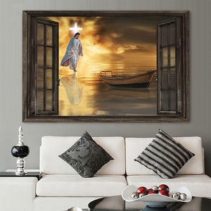 God Walking On Water Surface Outside The Window, God Canvas, Christianity Artwork, Canvas Wall Art