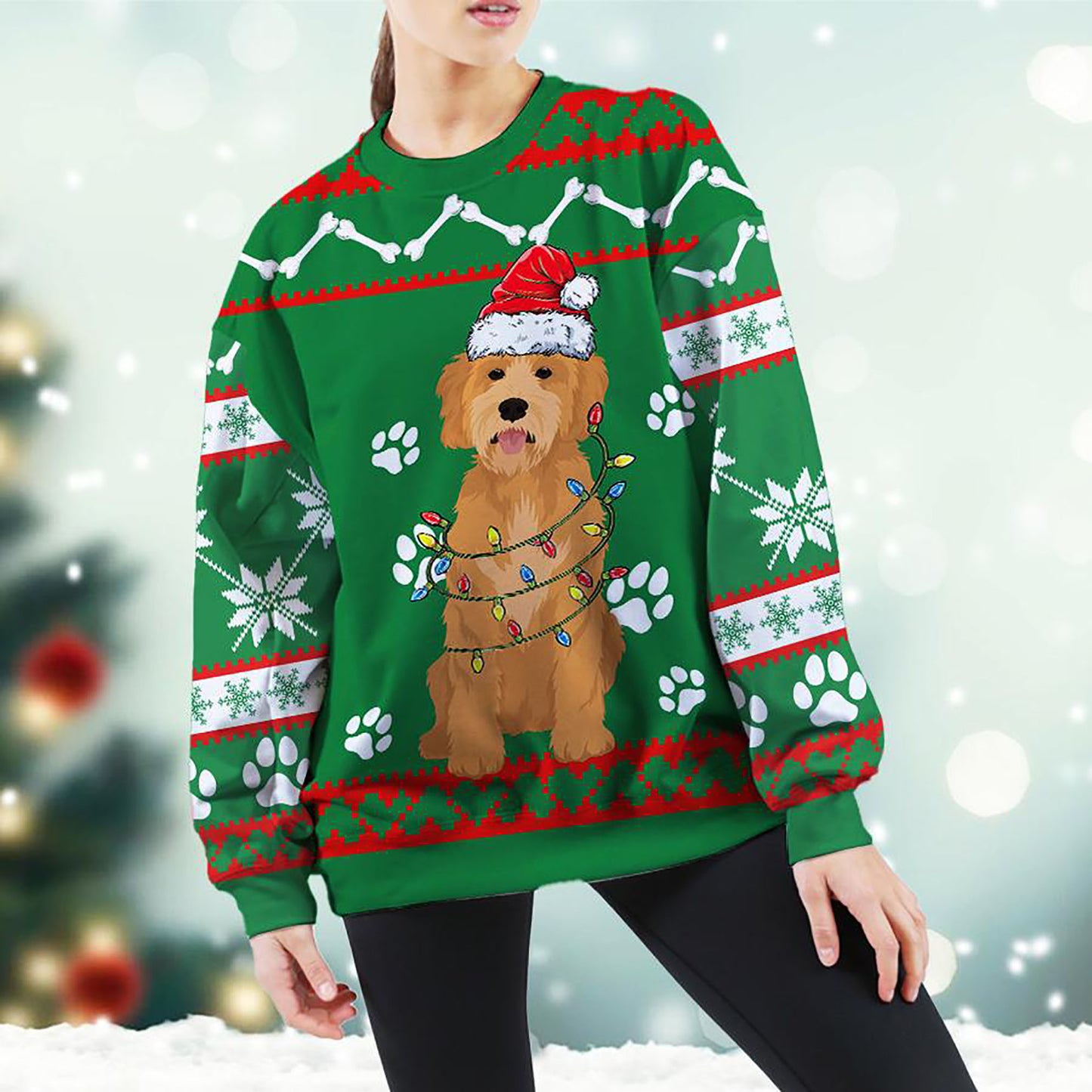 Golden Doodle Green Christmas Sweatshirt, Christmas Ugly Sweater, Christmas Gift, Gift Christmas 2024