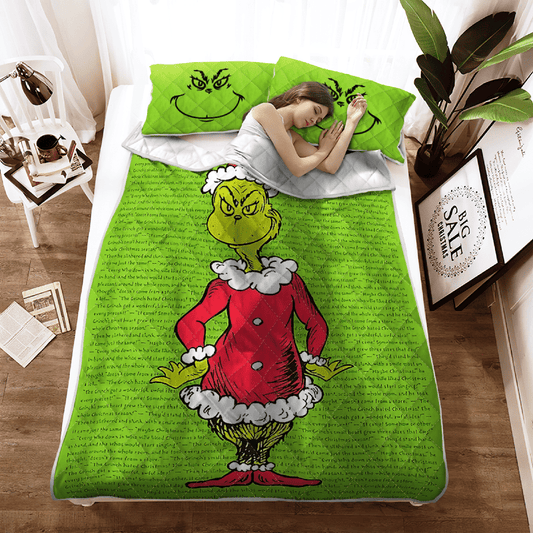 Grinch Christmas green all Quilt Bedding Set Bedroom Set Bedlinen 3D,Bedding Christmas Gift,Bedding Set Christmas