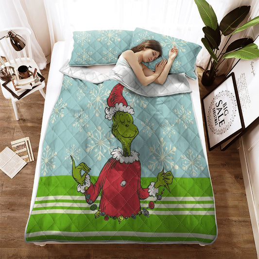 Grinch with snowflake Christmas Quilt Bedding Set Bedroom Set Bedlinen 3D,Bedding Christmas Gift,Bedding Set Christmas