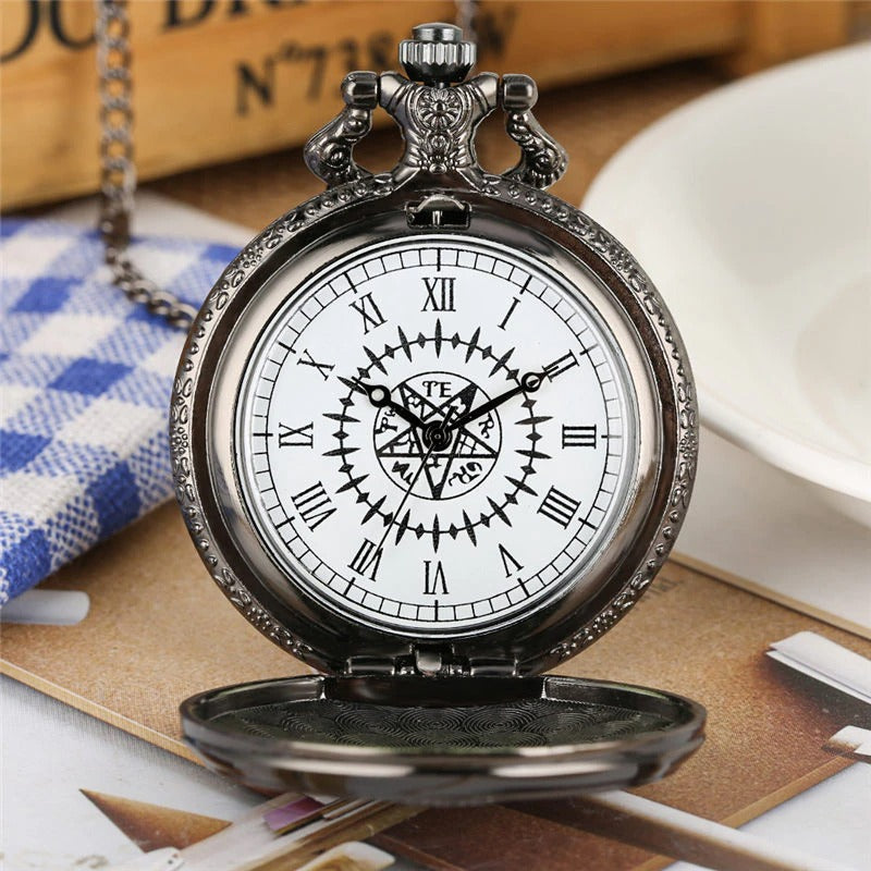 Japanese Anime Black Butler Quartz Pocket Watch Analog Slim Chain Necklace Pendant Chain Watch Fob Cosplay Hour