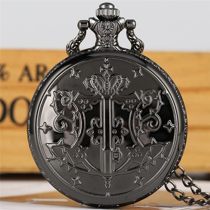 Japanese Anime Black Butler Quartz Pocket Watch Analog Slim Chain Necklace Pendant Chain Watch Fob Cosplay Hour