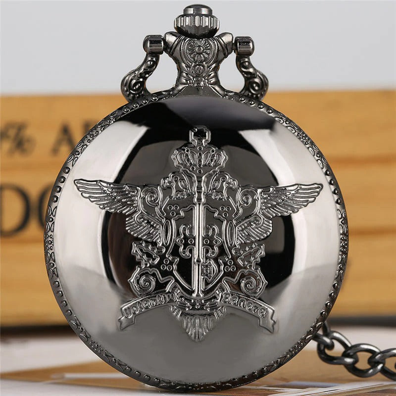 Japanese Anime Black Butler Quartz Pocket Watch Analog Slim Chain Necklace Pendant Chain Watch Fob Cosplay Hour