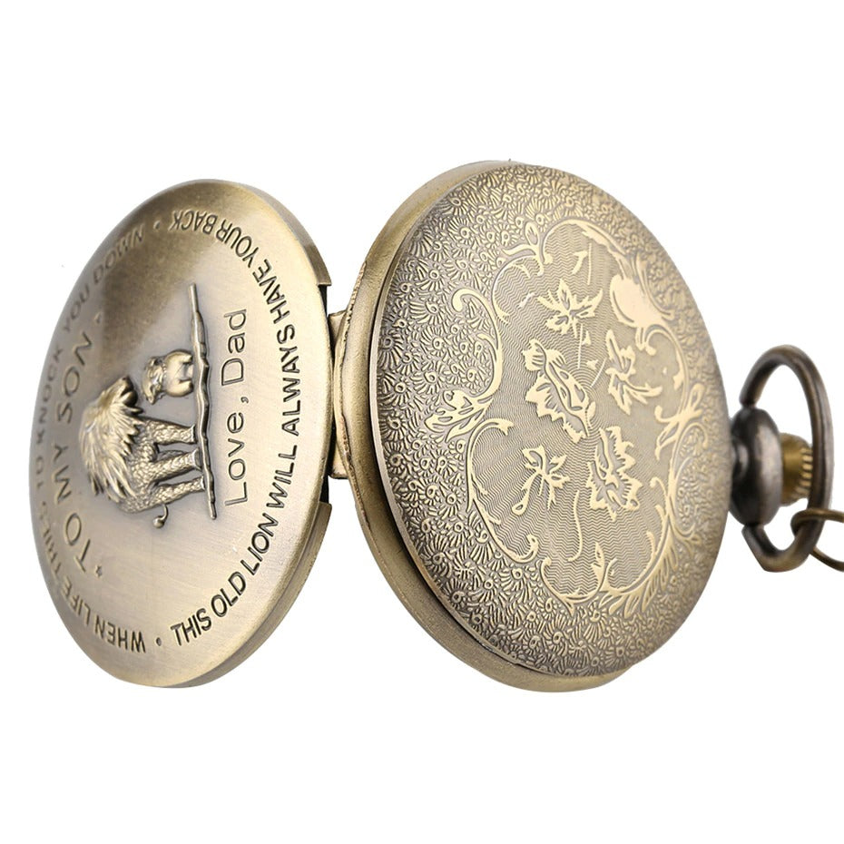 To My Son Theme Pocket Watch Bronze Necklace Chain Gifts for Kids Lion