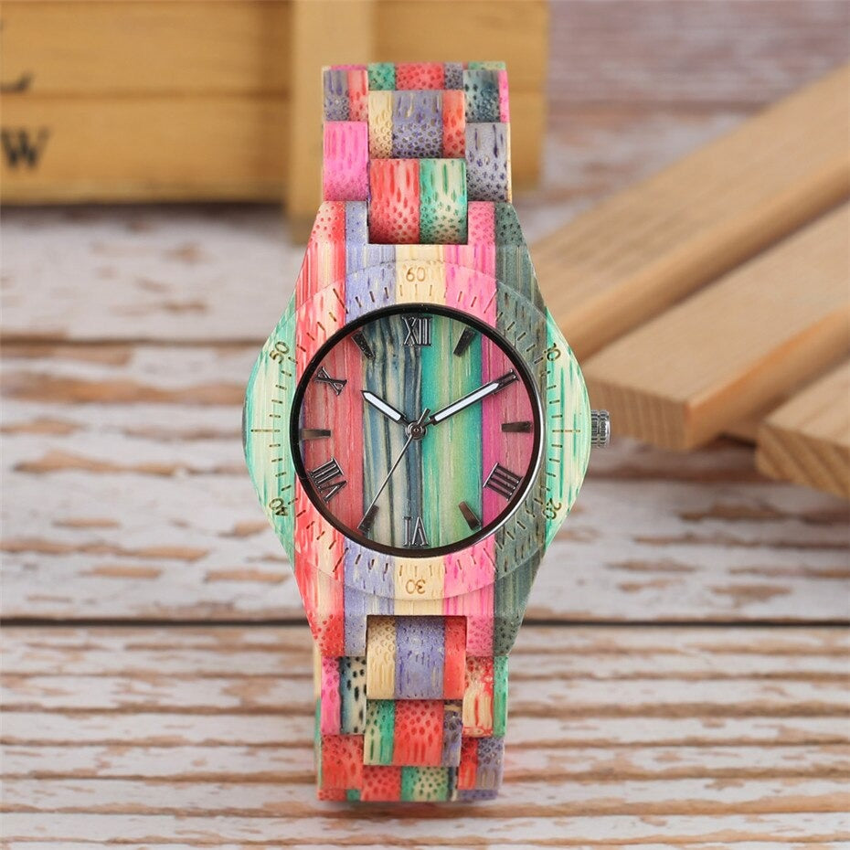 Creative Colorful Wood Watch Lady Quartz Wooden Wristwatches Unique Wood Men Watch Minimalist Display Man Clock