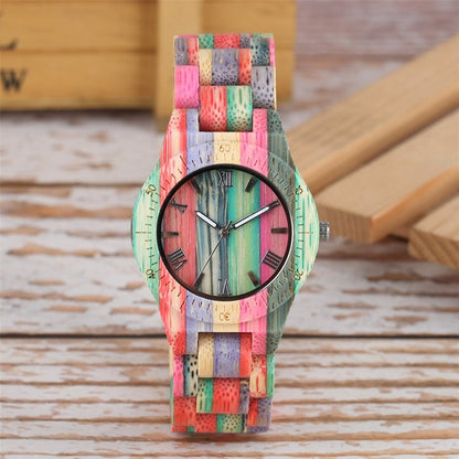 Creative Colorful Wood Watch Lady Quartz Wooden Wristwatches Unique Wood Men Watch Minimalist Display Man Clock