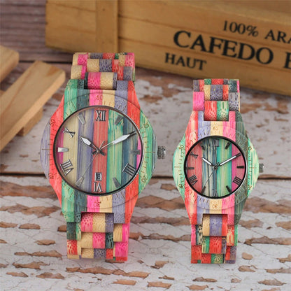 Creative Colorful Wood Watch Lady Quartz Wooden Wristwatches Unique Wood Men Watch Minimalist Display Man Clock