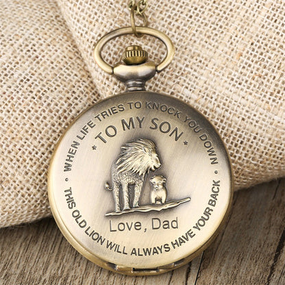 To My Son Theme Pocket Watch Bronze Necklace Chain Gifts for Kids Lion