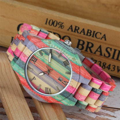 Creative Colorful Wood Watch Lady Quartz Wooden Wristwatches Unique Wood Men Watch Minimalist Display Man Clock