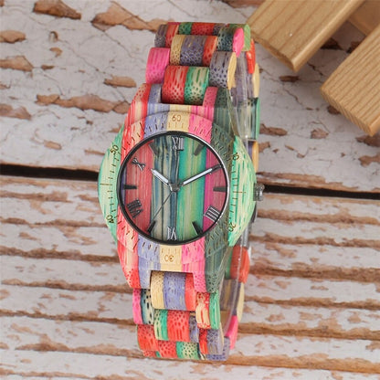 Creative Colorful Wood Watch Lady Quartz Wooden Wristwatches Unique Wood Men Watch Minimalist Display Man Clock