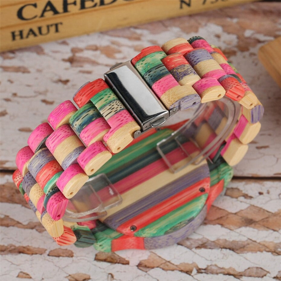 Creative Colorful Wood Watch Lady Quartz Wooden Wristwatches Unique Wood Men Watch Minimalist Display Man Clock