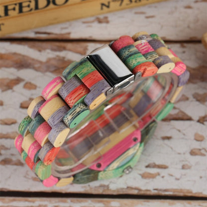 Creative Colorful Wood Watch Lady Quartz Wooden Wristwatches Unique Wood Men Watch Minimalist Display Man Clock
