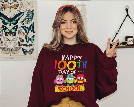 Happy 100th Day Of School Owl Kids 100 Days Teacher T-Shirt