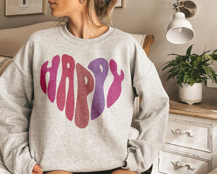 Happy Crewneck Sweatshirt, Positive Crew, Trendy Crewneck sweatshirt, Girl Hoodie