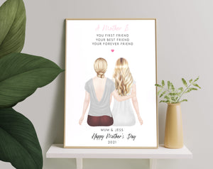 Personalized Picture Personal Mother And Daughter Print, Mothers Day Present, Birthday Gift, Personalised Gift For Mothers Day From Daughter, Gift for Mom, Gift For Mum