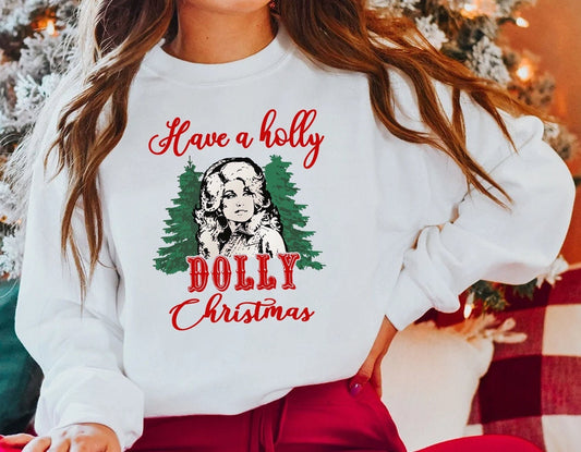 Have A Holly Dolly Christmas Sweatshirt,Santa Dolly,Western Xmas Sweater,Retro Christmas Dolly Parton Shirt,Be A Dolly Xmas,Christmas Family