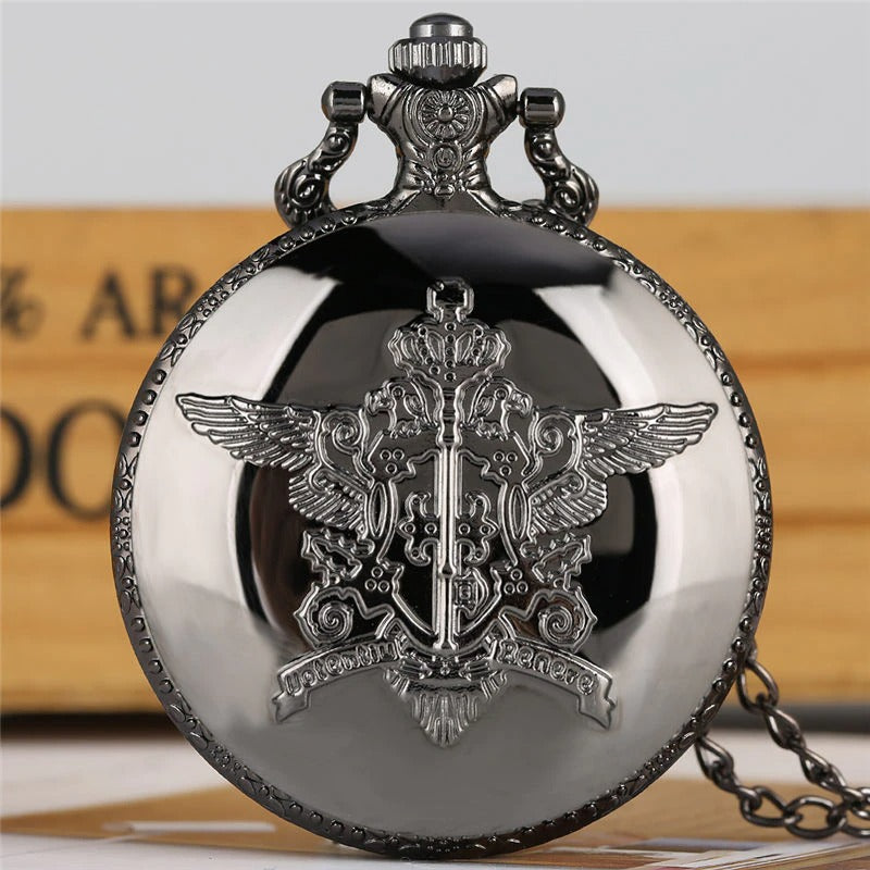 Japanese Anime Black Butler Quartz Pocket Watch Analog Slim Chain Necklace Pendant Chain Watch Fob Cosplay Hour