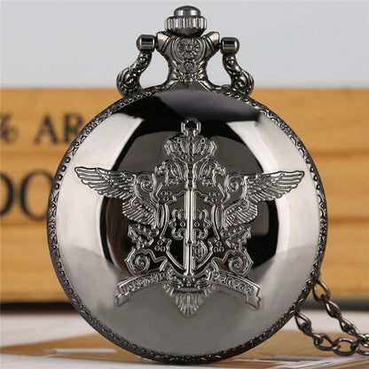 Japanese Anime Black Butler Quartz Pocket Watch Analog Slim Chain Necklace Pendant Chain Watch Fob Cosplay Hour