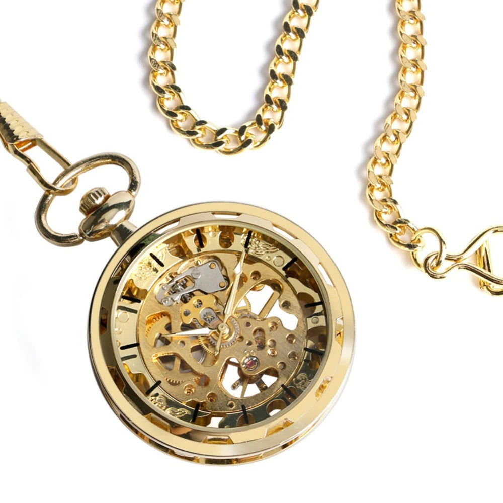 Vintage Watch Necklace Steampunk Skeleton Mechanical Fob Pocket Watch Clock Pendant Hand-winding Men Women Chain Gift