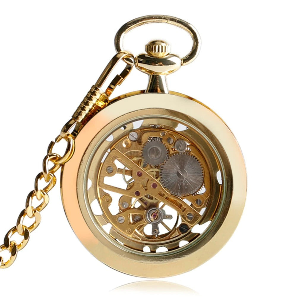 Vintage Watch Necklace Steampunk Skeleton Mechanical Fob Pocket Watch Clock Pendant Hand-winding Men Women Chain Gift