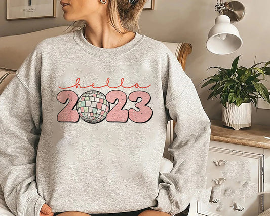 Hello 2023 Happy New Year Retro Disco Ball Lunar New Year Sweatshirt