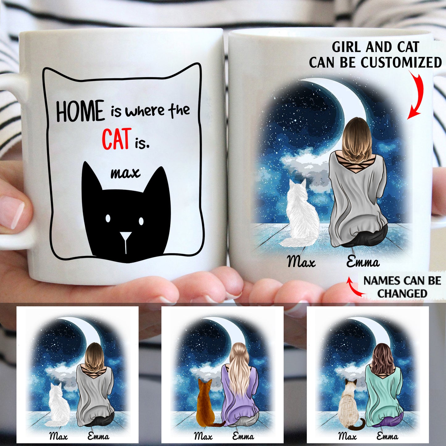 Home is where the cat is funny custom christmas mugs