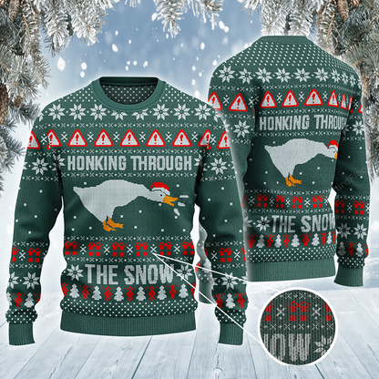 Honking Through The Snow All Over Print 3D Ugly Sweater, Christmas Ugly Sweater, Christmas Gift, Gift Christmas 2024