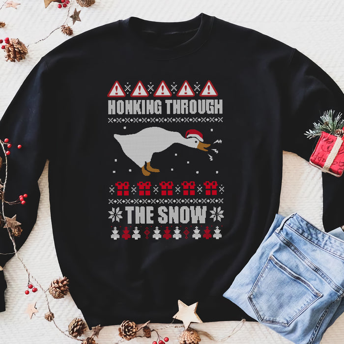 Honking Through The Snow Ugly Christmas Sweater funny sweatshirt gifts christmas ugly sweater for men and women