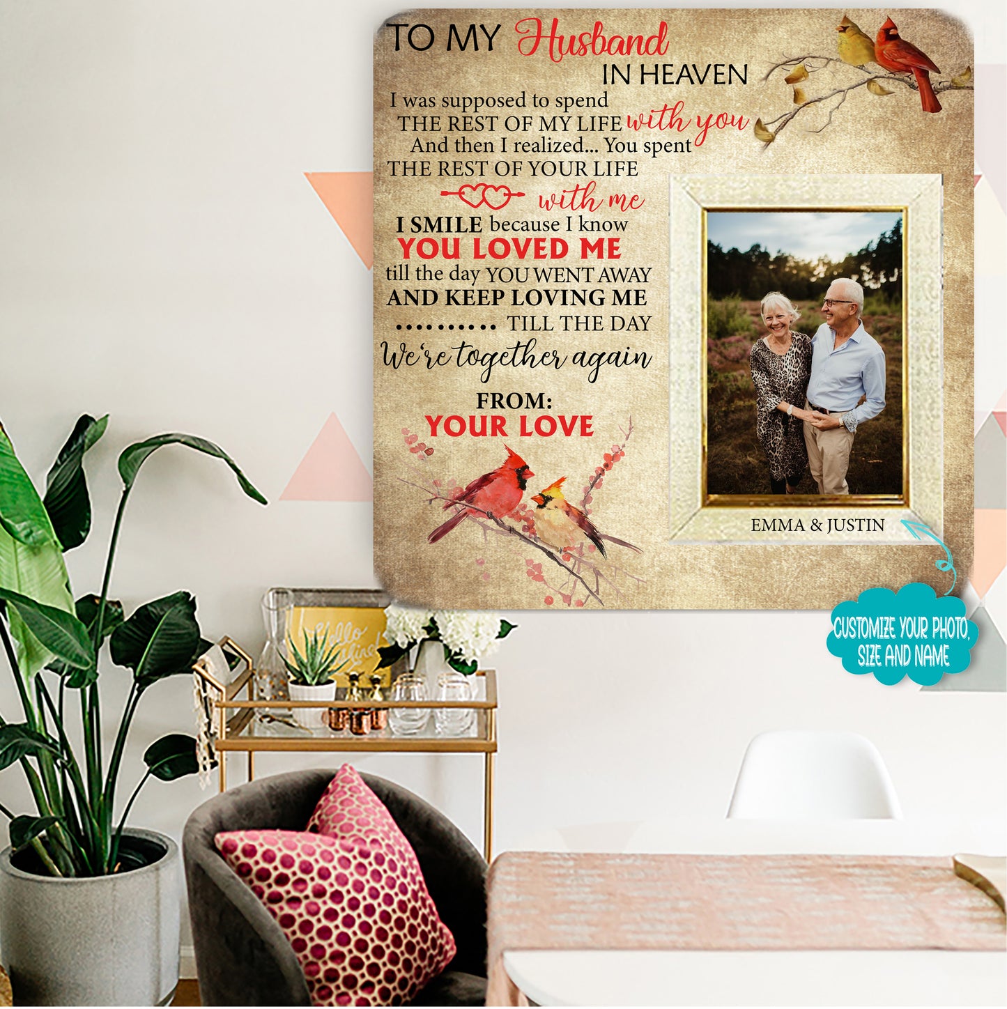Husband in heaven Memorial Picture Frame - Keepsake Plaque That Holds a custom Photo - Sympathy Gift to Tribute The Loss of a Loved One