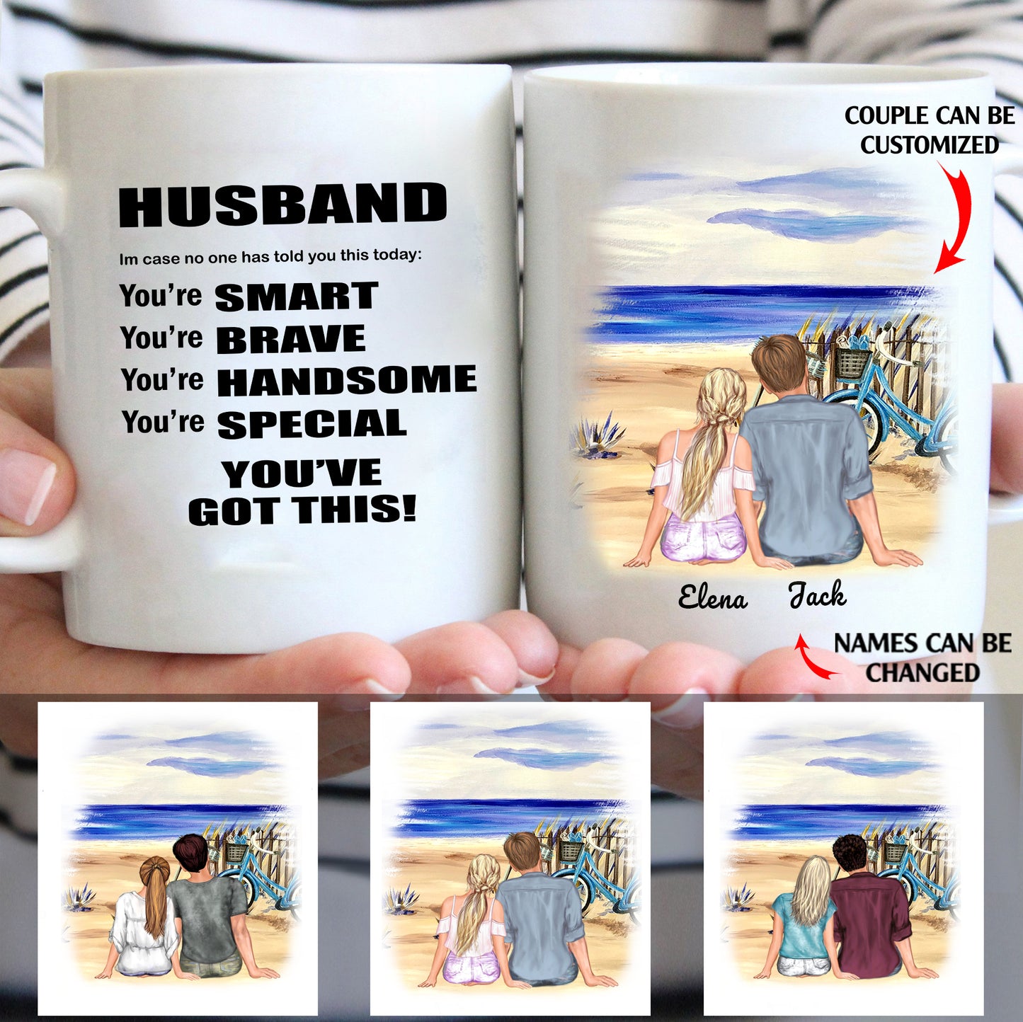 Husband you're smart, brave, handsome, special custom christmas mugs