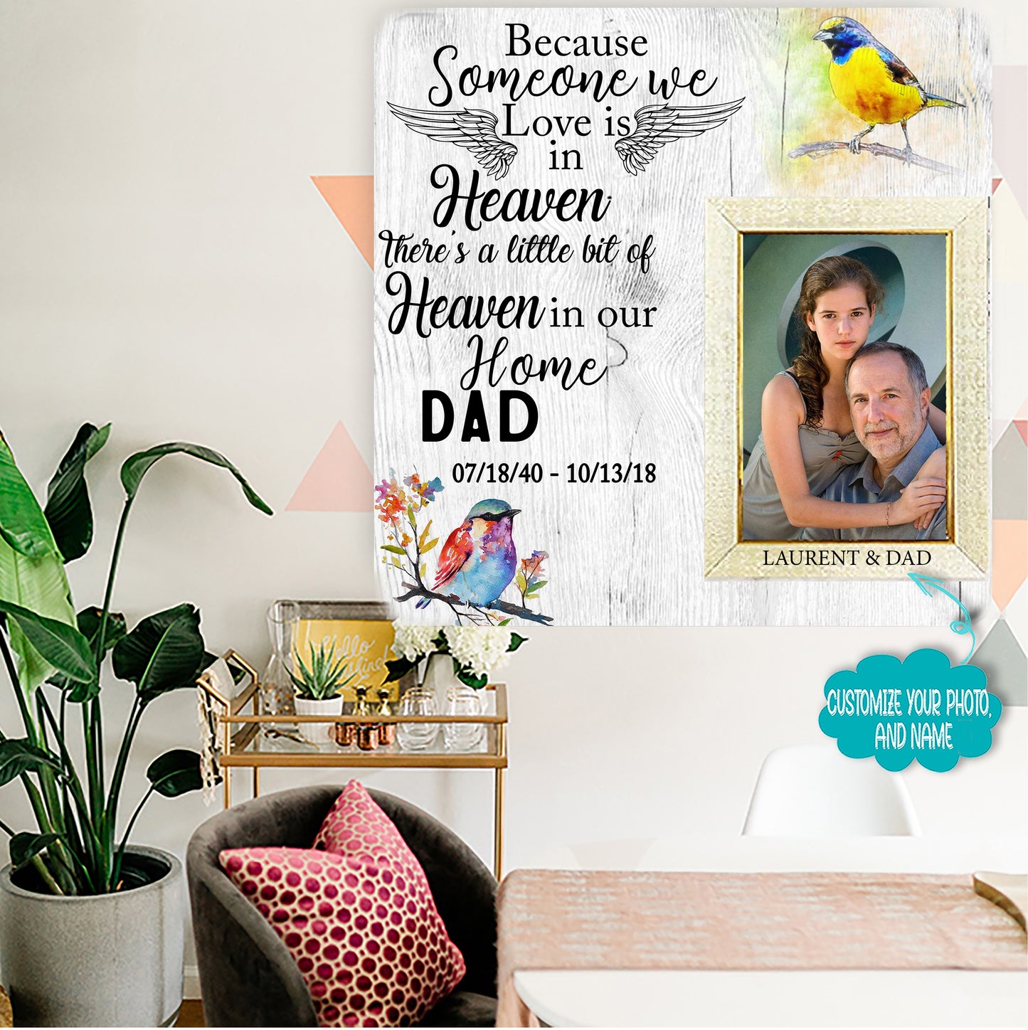 I miss you so much Dad On your birthday Memorial Picture Frame - Keepsake Plaque That Holds a custom Photo - Sympathy Gift to Tribute The Loss of a Loved One