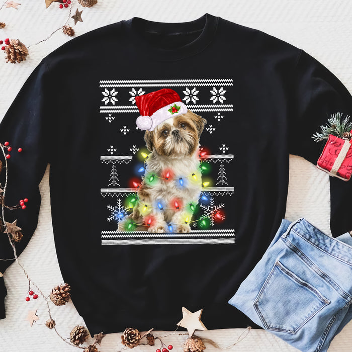 I want a Shih Tzu for my Christmas best gift for love - funny sweatshirt dog lovers christmas ugly sweatshirt