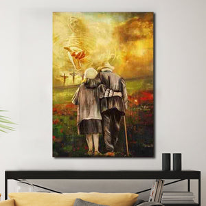 Jesus and old couple - to the beautiful world canvas, Cristian Canvas, Couple Canvas