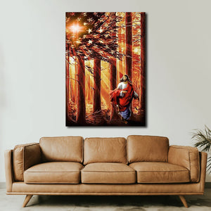 Jesus - cross lights up the forest , Christian Canvas, Jesus Canvas