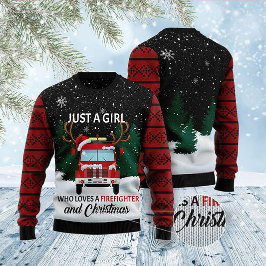 JUST A GIRL WHO LOVES FIREFIGHTER AND CHRISTMAS Sweater, Christmas Ugly Sweater, Christmas Gift, Gift Christmas 2024